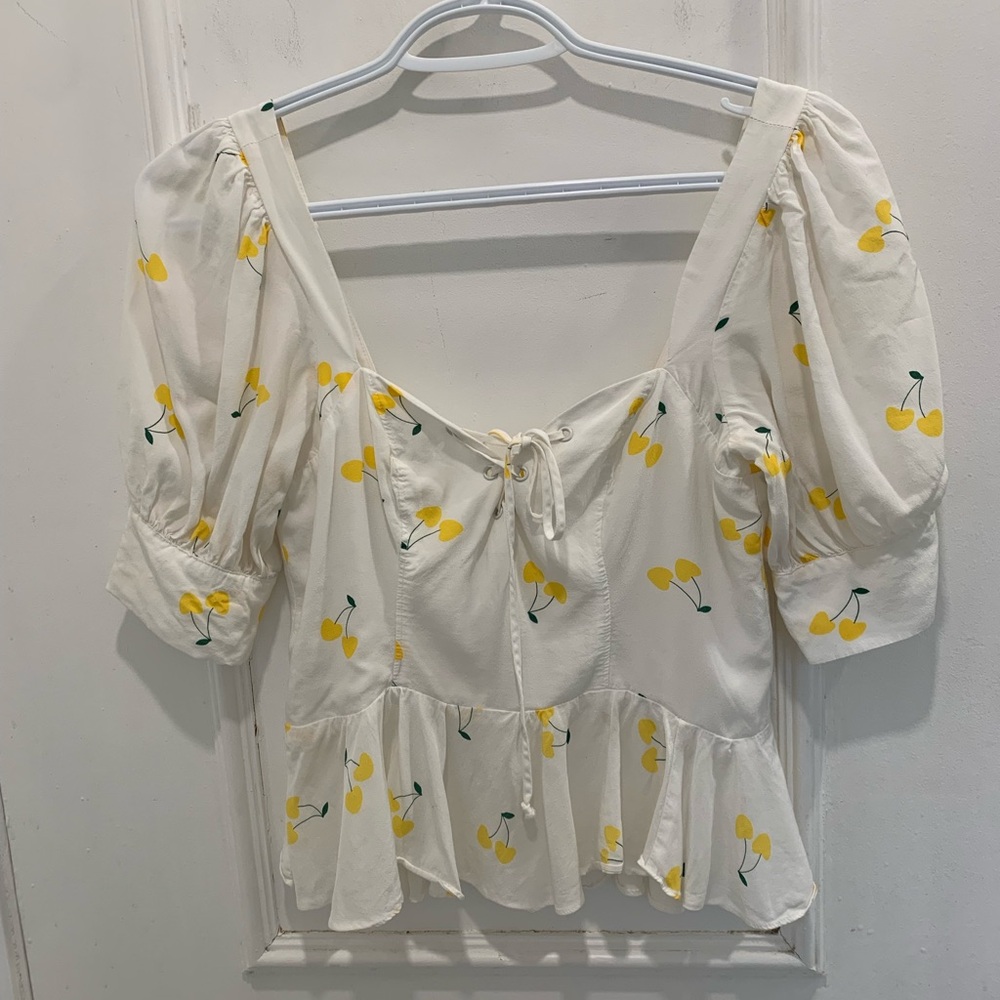 For Love & Lemons yellow cherry top. Size XS
